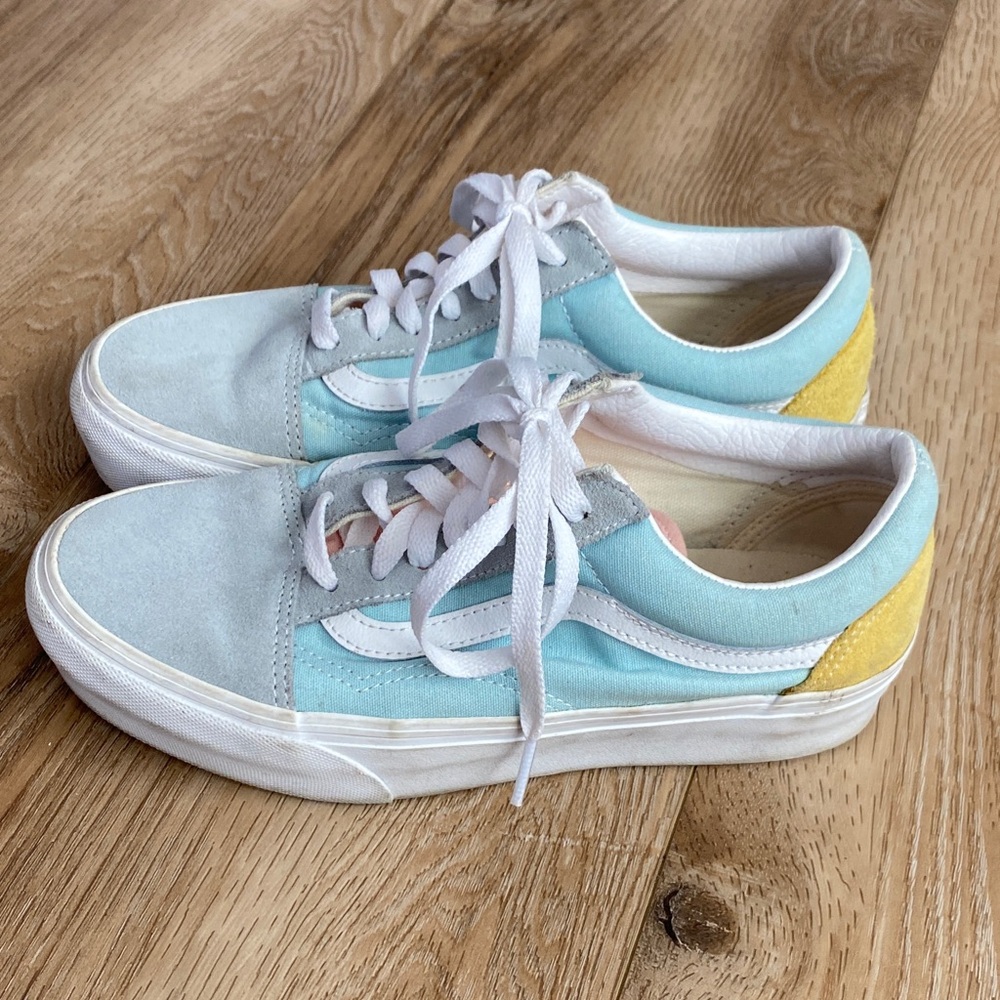 Vans Light Blue, Yellow, Pink, and White Sneakers